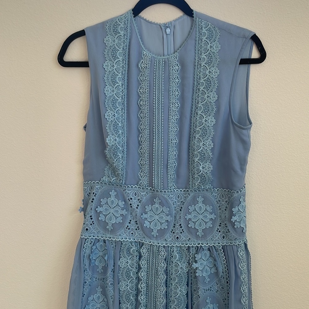Costarellos baby blue sleeveless Lace chiffon Guipure midi dress 42 - Picture 5 of 10